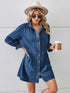 'Zola' Button Up Flounce Sleeve Mini Denim Dress - Celes Fashion